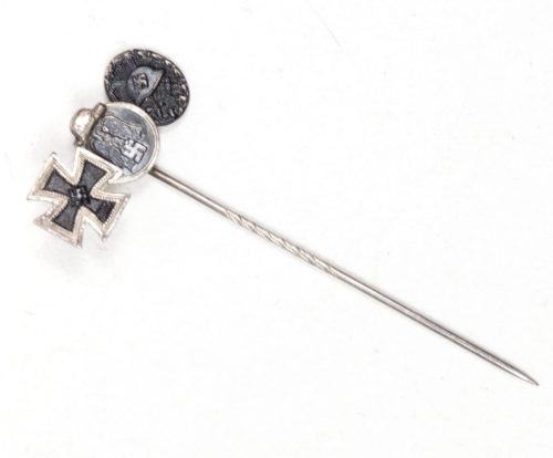 Miniature stickpin with EK2, Ostmedaille, Black woundbadge MM L52 (C.F. Zimmermann) - extremely rare
