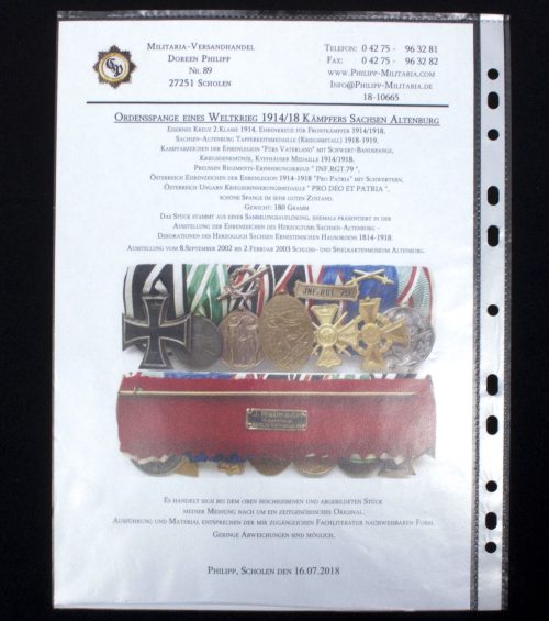 Sachsen-Altenburg large medalbar with EK2, Tapferkeitsmedaille, Ehrenlegion medal, Kyffhäuser medaille, Regiments Erinnerungskreuz, Ehrenlegion kreuz, Kriegserinnerungsmedaille (maker J. R