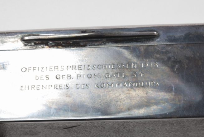 Silver case Ehrenpreis des Kommandeurs Offiziers Preisschiessen 1938 des Gebirgs Pionier Battailon 54