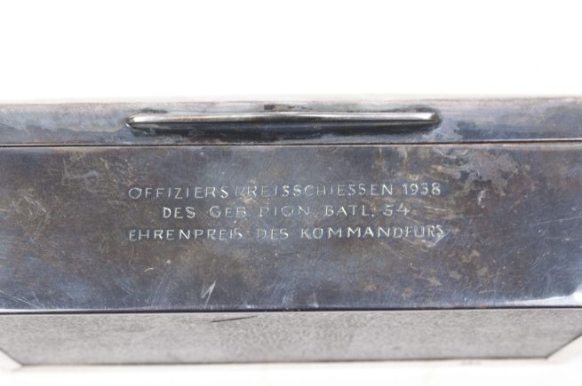 Silver case Ehrenpreis des Kommandeurs Offiziers Preisschiessen 1938 des Gebirgs Pionier Battailon 54