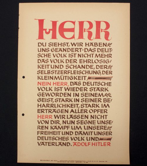WWII German Wochenspruch (propaganda miniposter) with a saying of Adolf Hitler