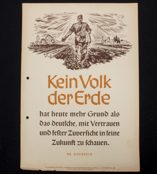 WWII German Wochenspruch (propaganda miniposter) with a saying of Dr. Goebbels