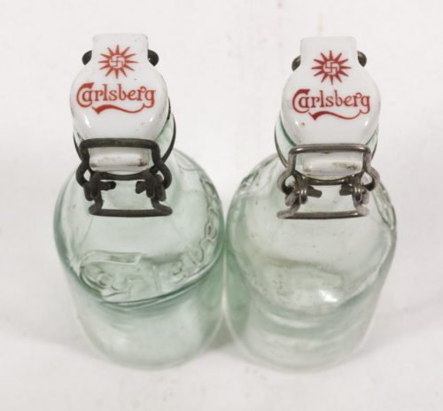 (Denmark) Two Carlsberg Beerlemonade bottles World War II with swastika bottle caps