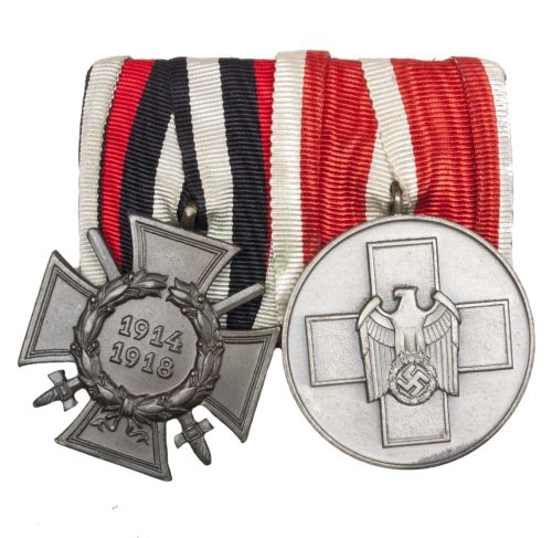 German WWII medalbar with Frontkämpfer Ehrenkreuz + Volkspflege Medaille