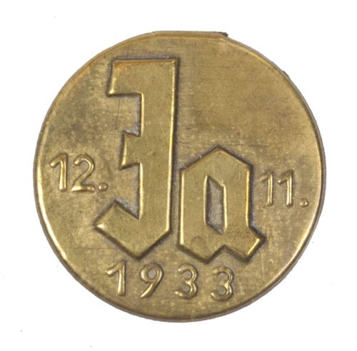 German pro-Hitler “JA” propaganda 1933 Elections badge