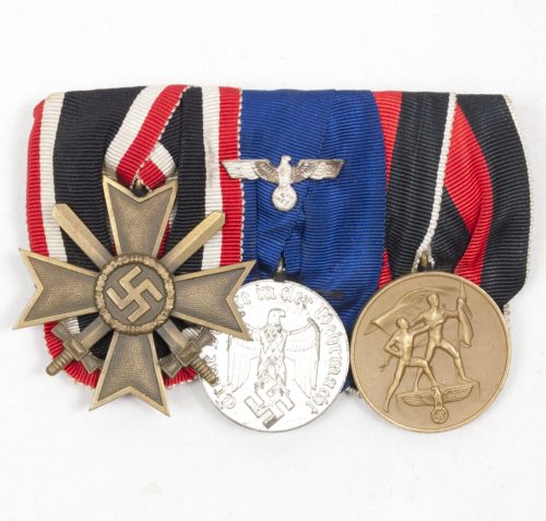 German Wehrmacht medalbar with KVK2 + Dienstauszeichnung 4 Jahre + Sudetenland annexation medal