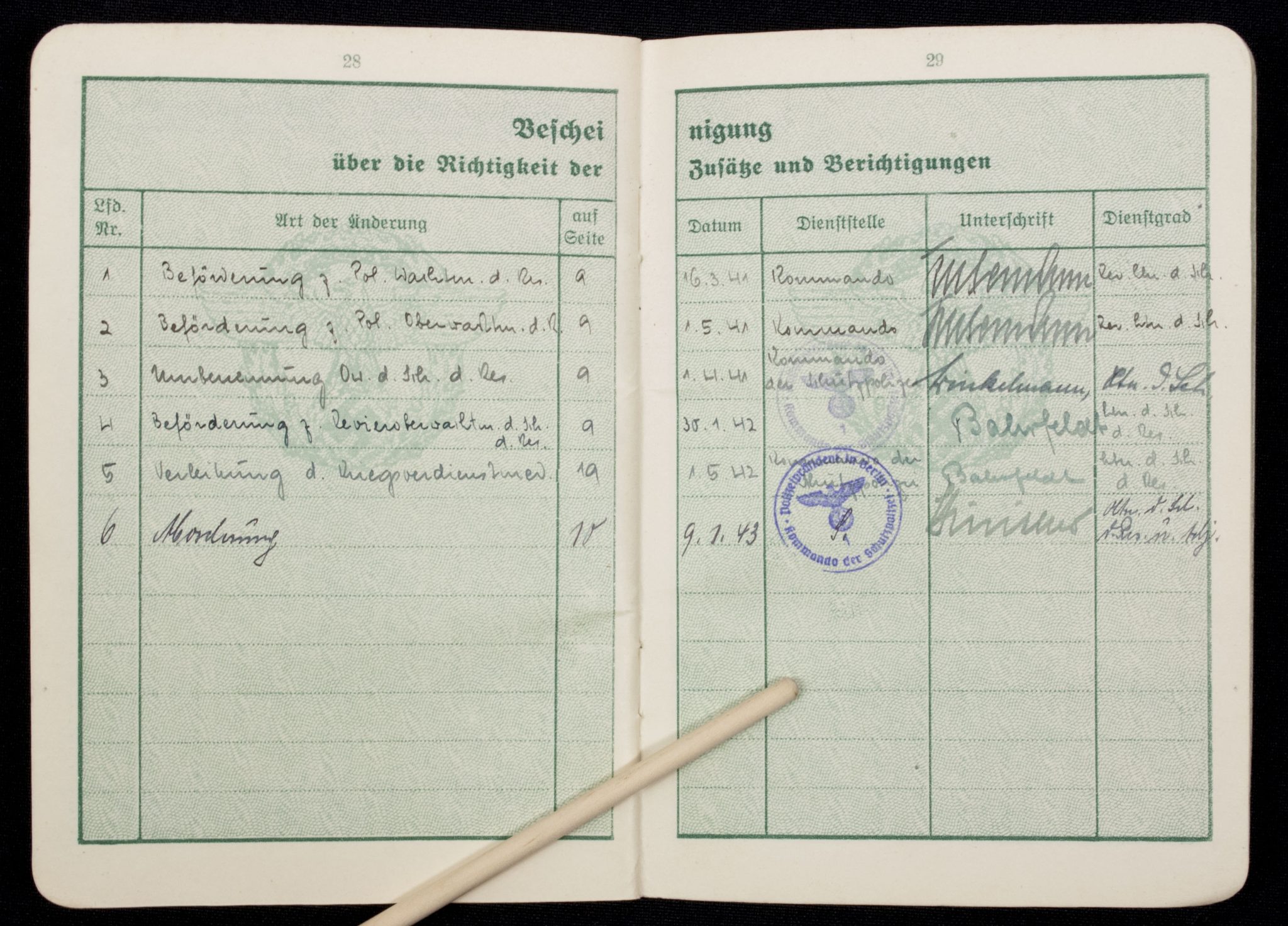 Polizei Dienstpass issued 1941 in Berlin