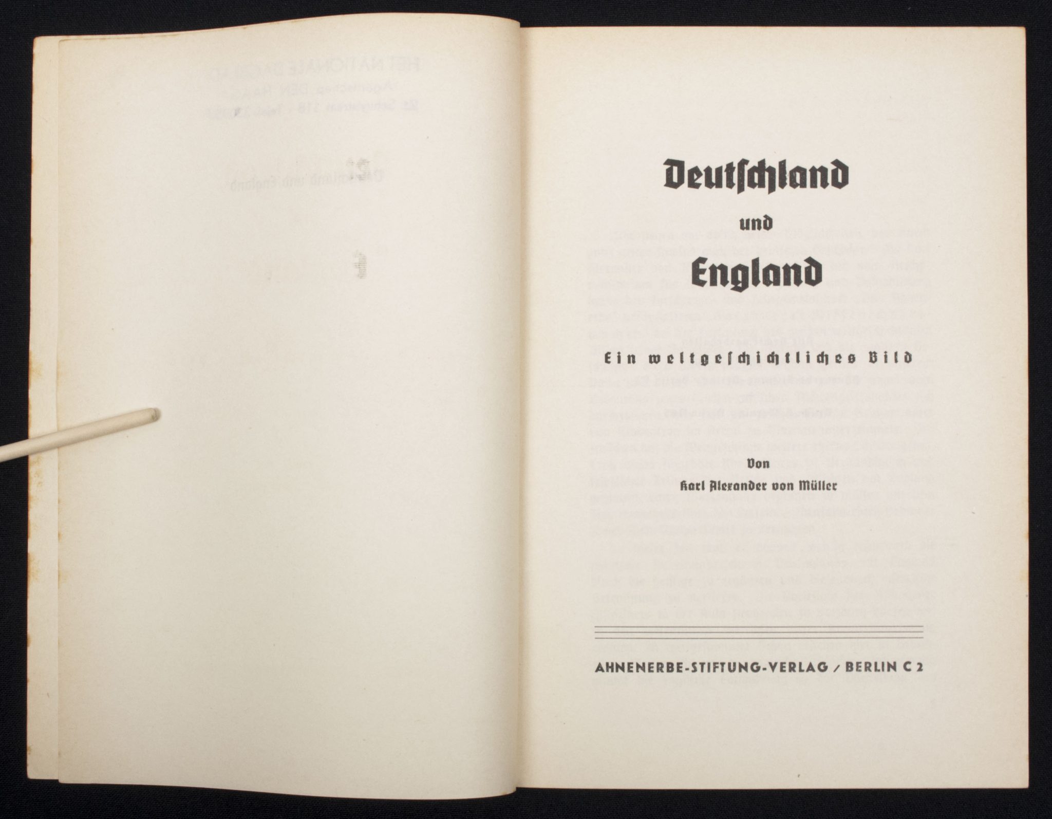 (Brochure) Karl Alexander v. Müller - Deutschland und England (Ahnenerbe Verlag) (