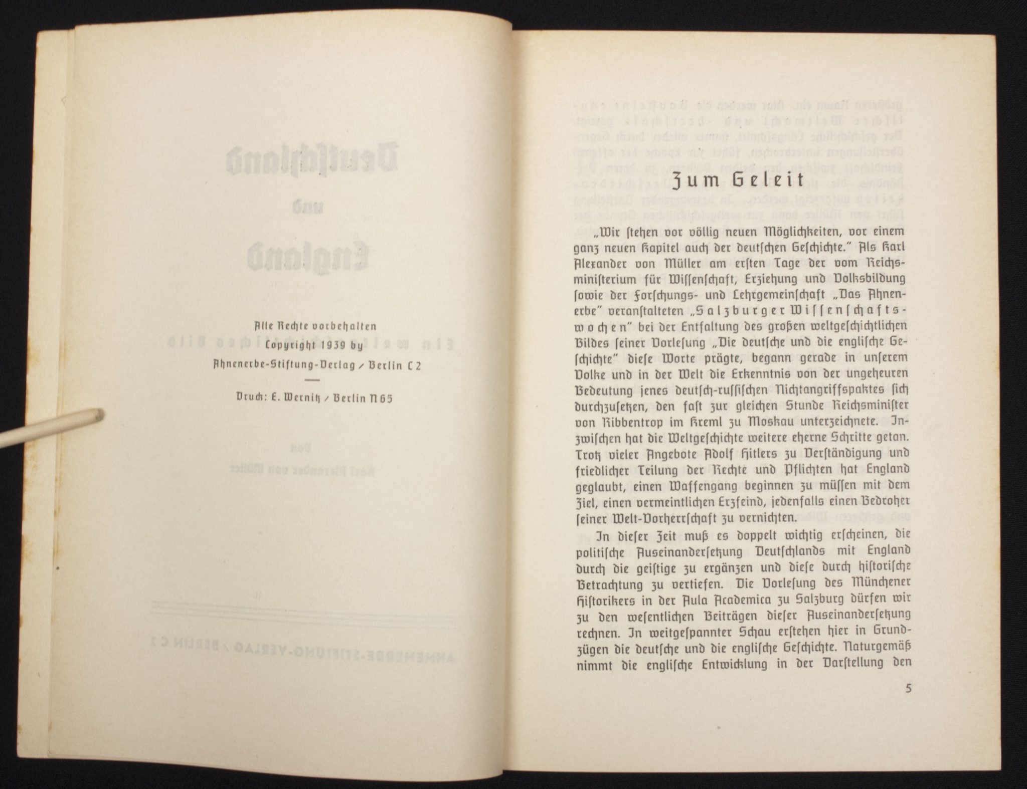 (Brochure) Karl Alexander v. Müller - Deutschland und England (Ahnenerbe Verlag) (