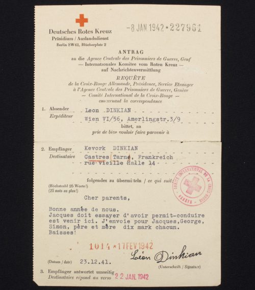 Deutsches Rotes Kreuz - Auslanddienst Antrag (1942)
