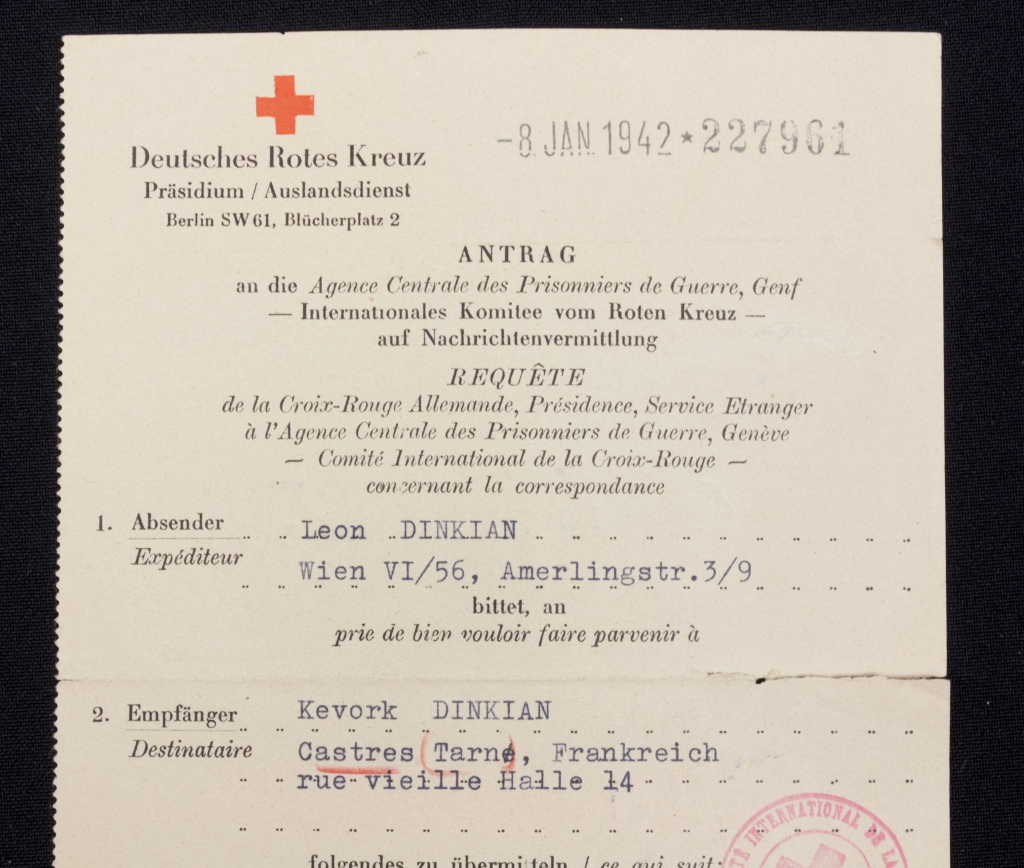 Deutsches Rotes Kreuz – Auslanddienst Antrag (1943)