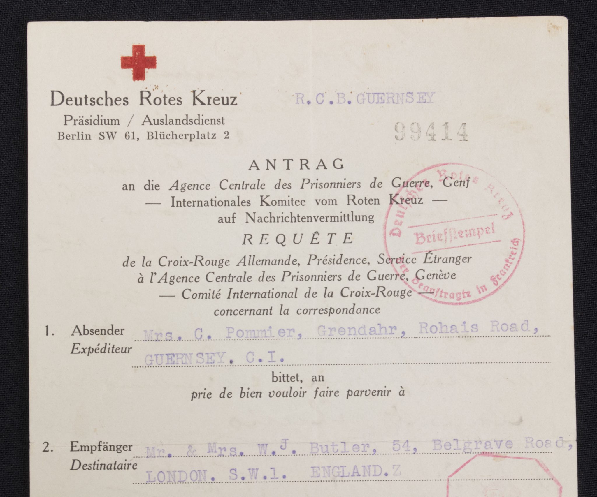 Deutsches Rotes Kreuz – Auslanddienst Antrag (1944)