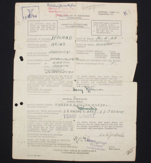 Deutsches Rotes Kreuz - Certificate of DischargeEntlassungsschein (1949)