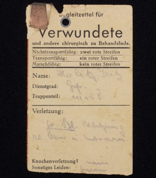 Deutsches Rotes Kreuz (DRK) Begeitzettel für Verwundete
