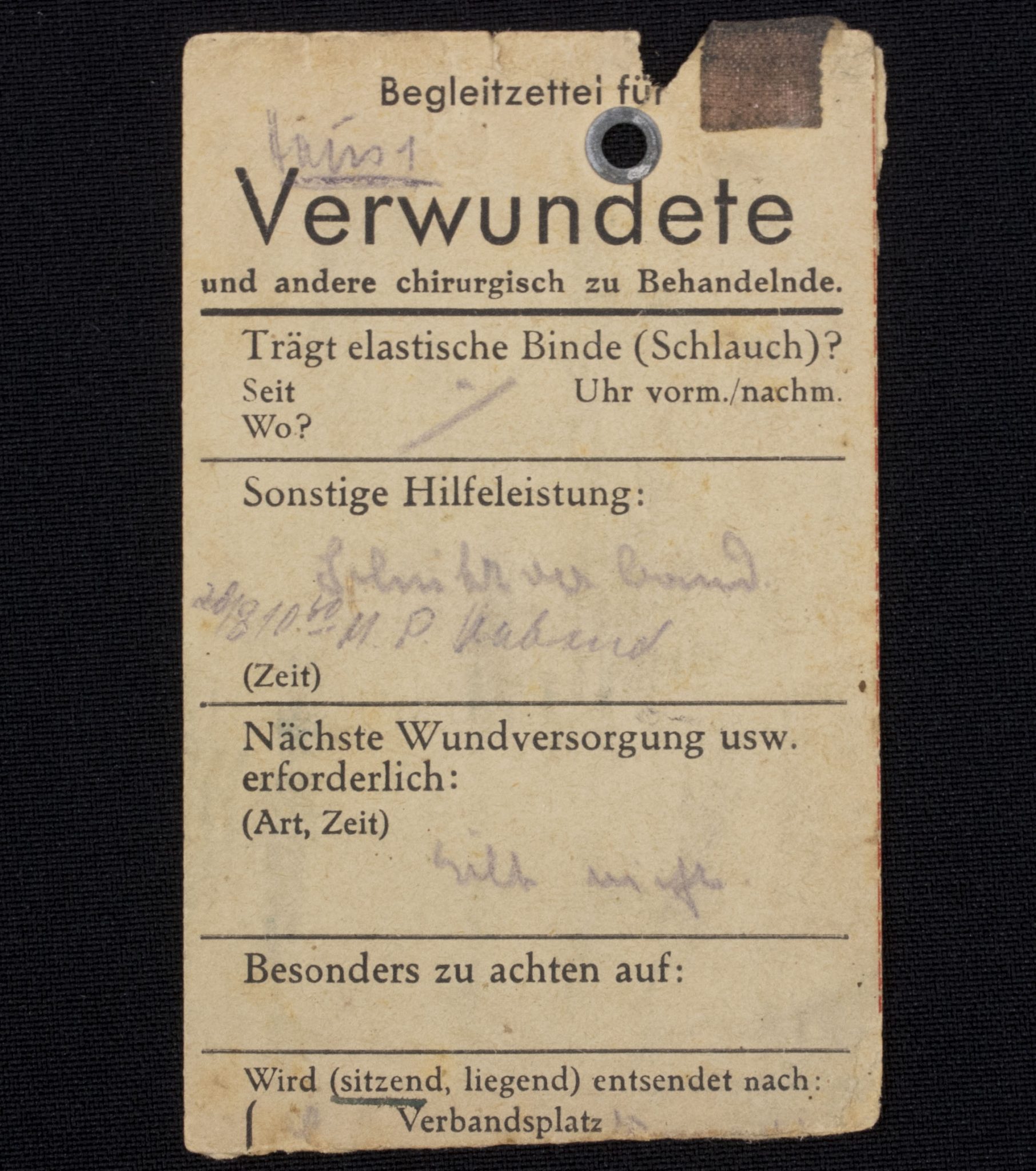 Deutsches Rotes Kreuz (DRK) Begeitzettel für Verwundete (2) Deutsches Rotes Kreuz (DRK) Begeitzettel für Verwundete