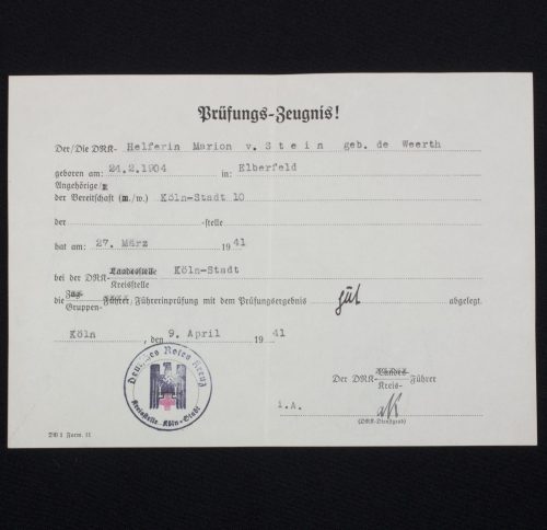 Deutsches Rotes Kreuz (DRK) Prüfungs-Zeugnis! For a Dutch Woman! - rare