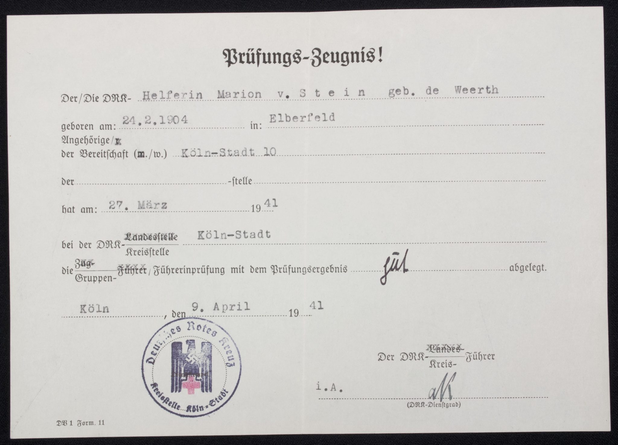 Deutsches Rotes Kreuz (DRK) Prüfungs-Zeugnis! For a Dutch Woman! – rare (2)