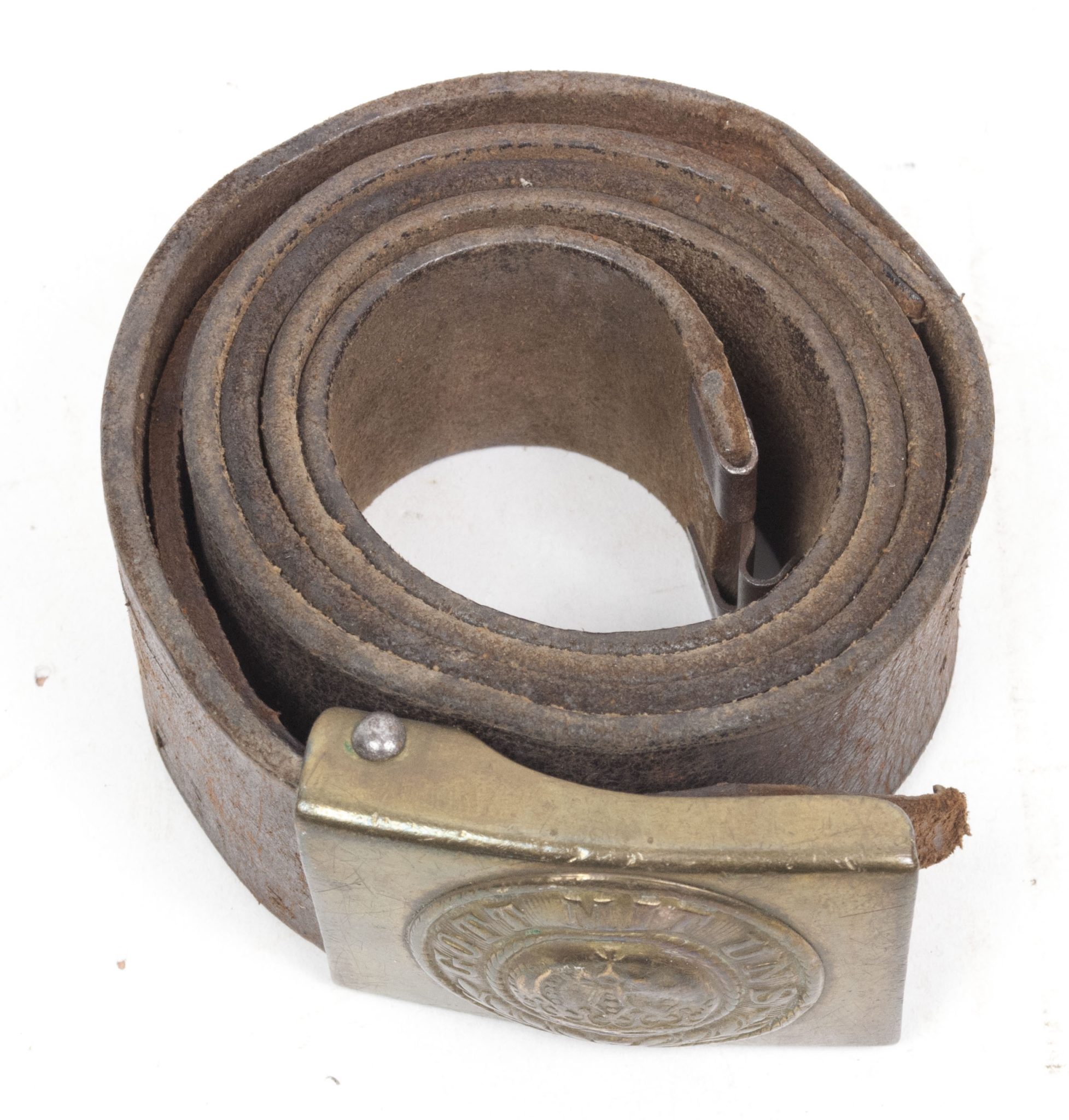 German WWI Prussian belt buckle + belt (4) German WWI Prussian belt buckle + belt