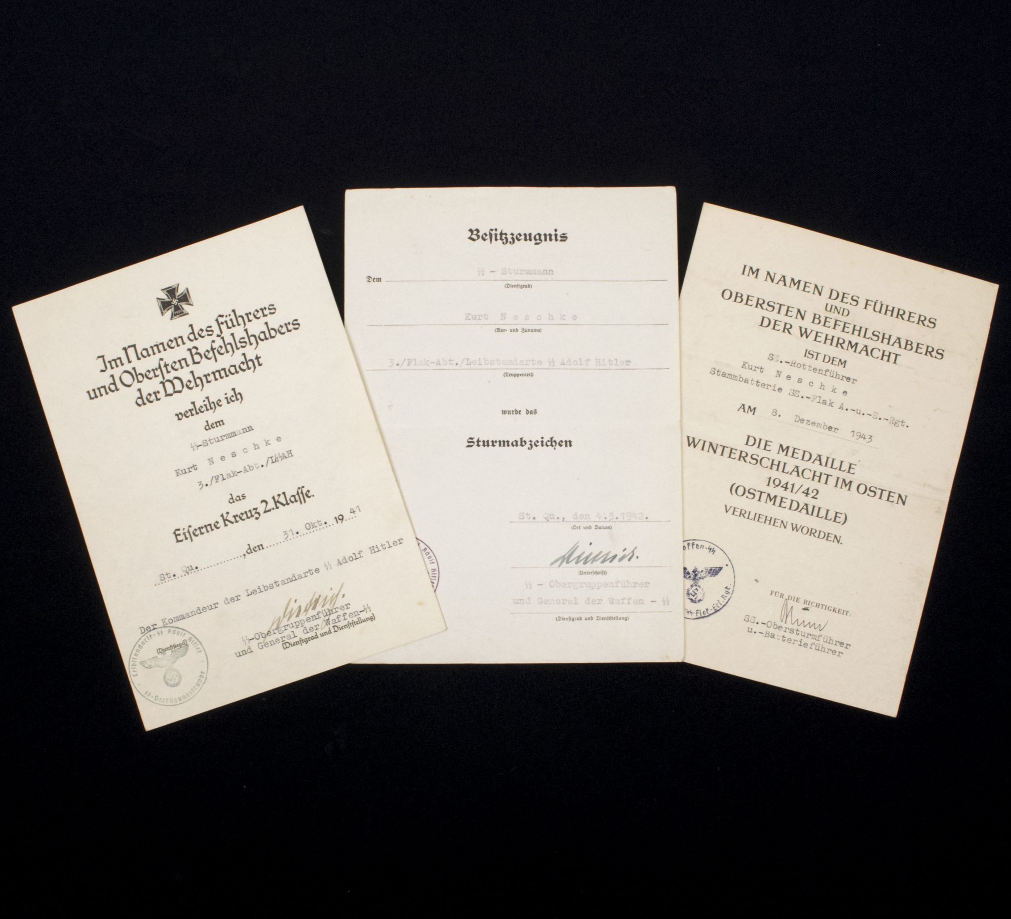 Leibstandarte-SS Adolf Hitler (LSSAH) group with TWO Sepp Dietrich autographs - RARE