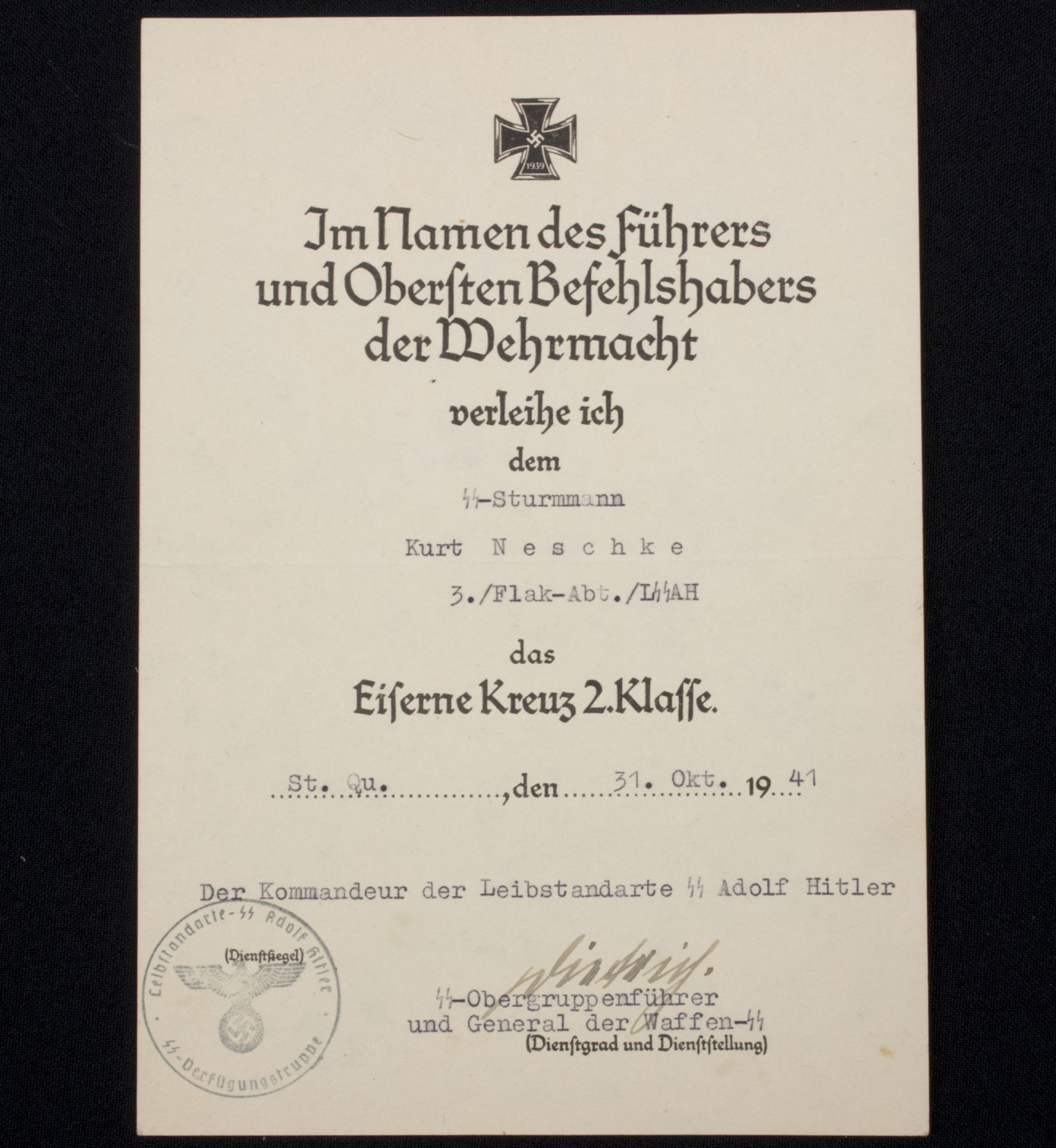 Leibstandarte-SS Adolf Hitler (LSSAH) group with TWO Sepp Dietrich autographs - RARE - Image 3