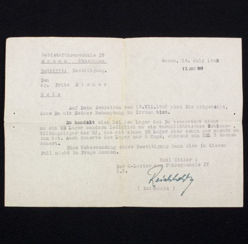 (Letter) Deutsches Rotes Kreuz (DRK) Gebietsführerschule IV Gosau Oberdonau (1943)
