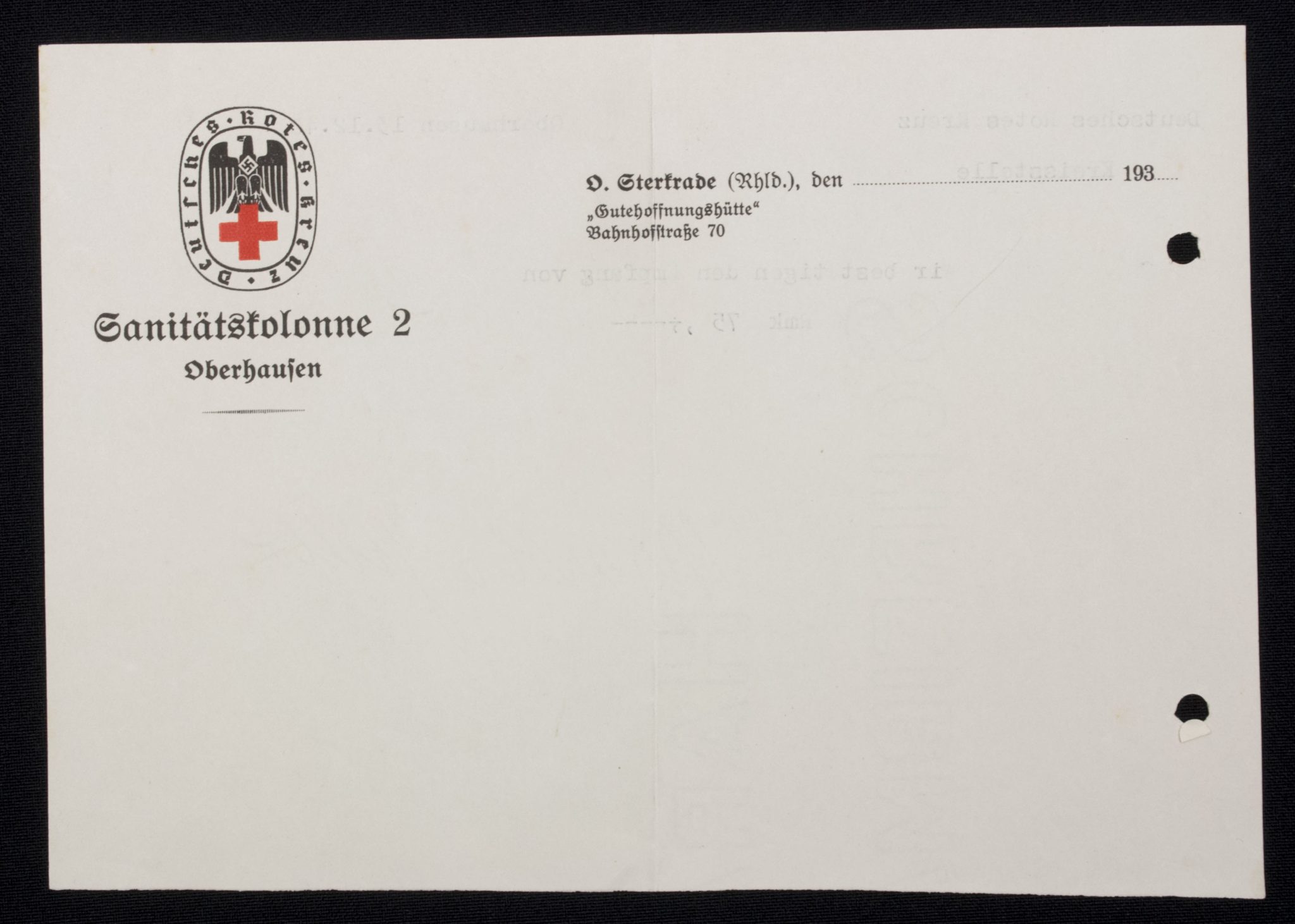 (Letter) Deutsches Rotes Kreuz (DRK) Sanitätskolonne 2 Oberhausen (1941)