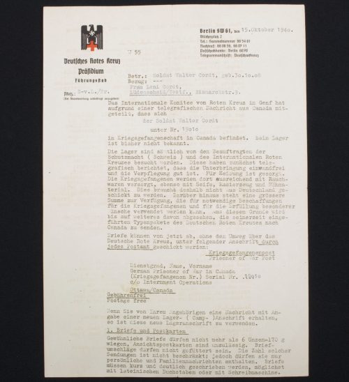 (Letter) Deutsches Rotes Kreuz Präsidium Führungsstab letter (1940)