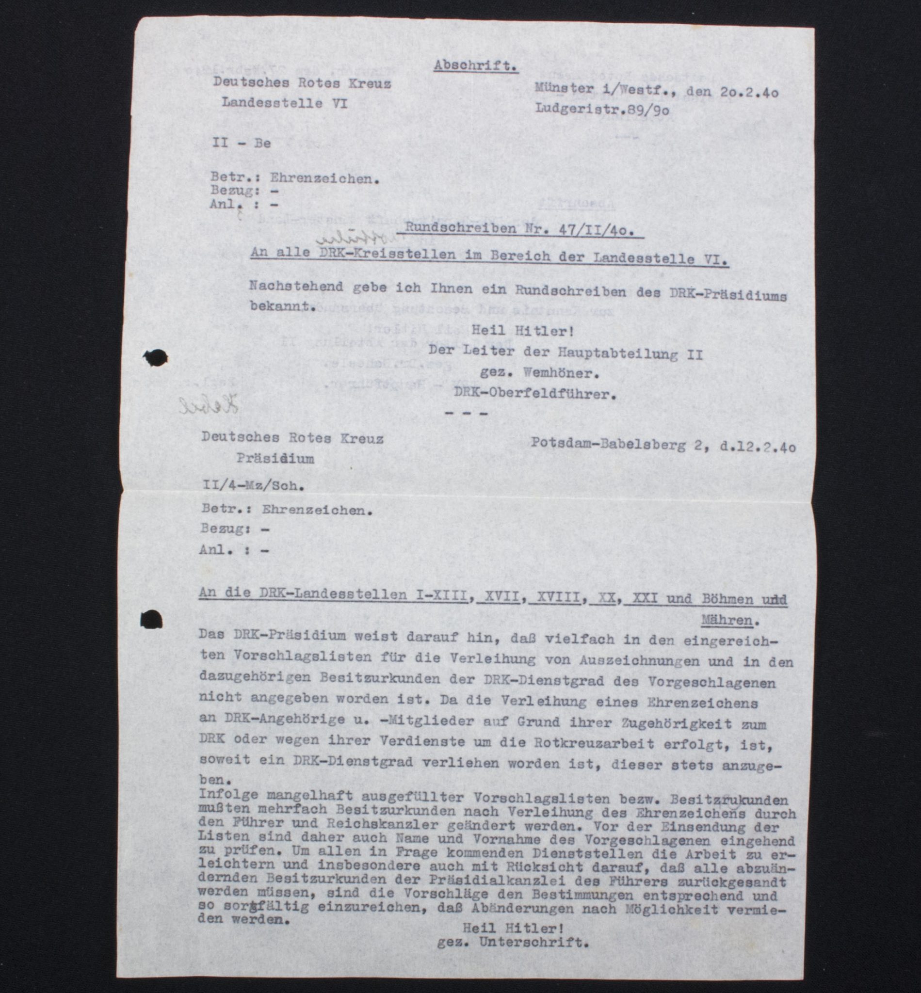 (LettersDocuments) Deutsches Rotes Kreuz (DRK) regarding awarding of awards and Kraftfahrzeugkriegsbeorderung (2)