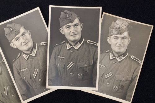 (Photo) Four portrait photo's of the same Wehrmacht (Heer) Soldier with VWA and DRL in wear