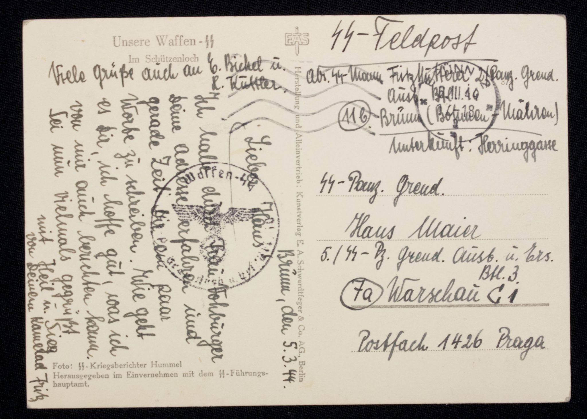 (Postcard) Unsere Waffen-SS in Schützenloch (send as SS-Feldpost) (3) (Postcard) Unsere Waffen-SS in Schützenloch (send as SS-Feldpost)