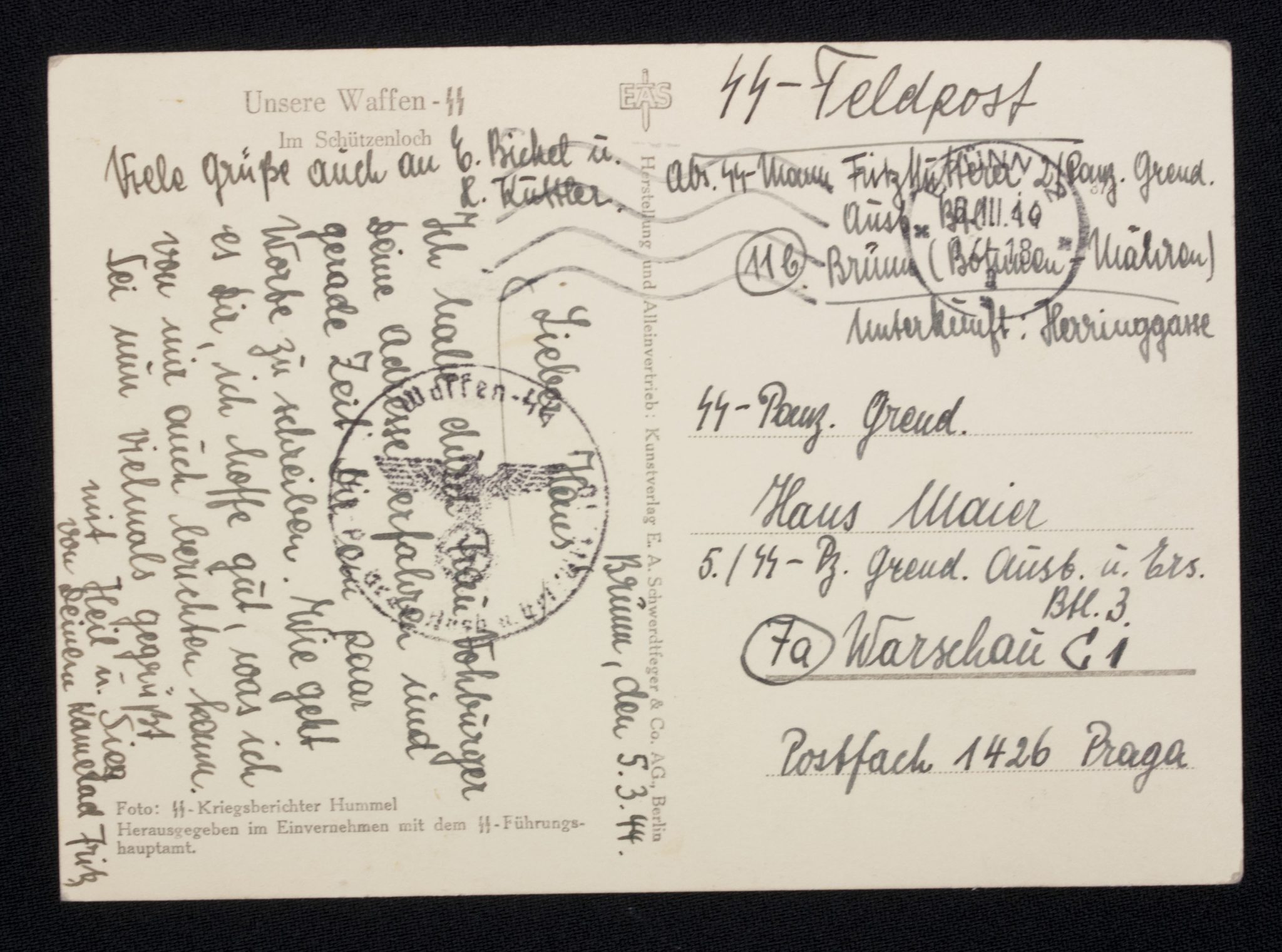 (Postcard) Unsere Waffen-SS in Schützenloch (send as SS-Feldpost)