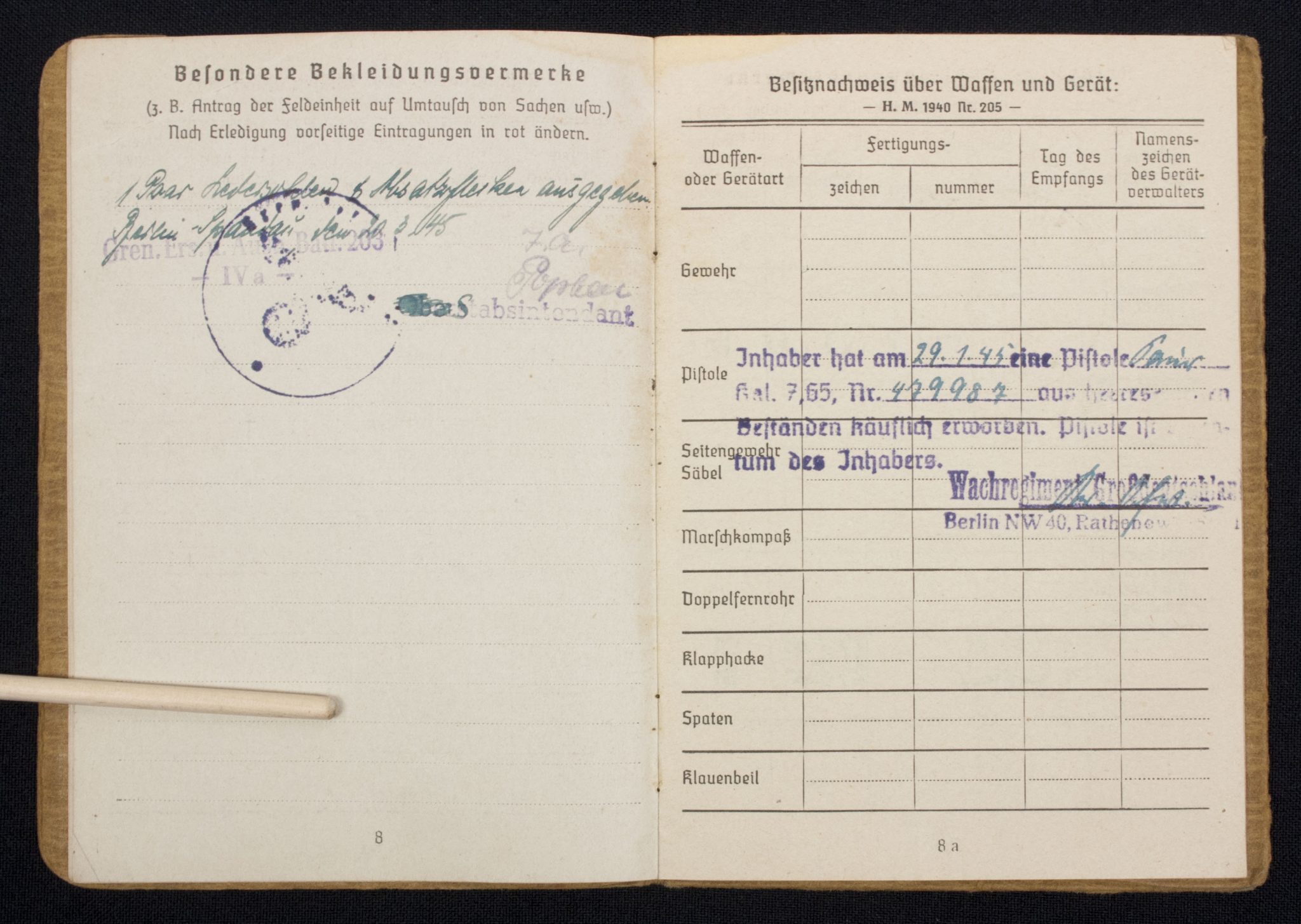 Soldbuch Gren.Ers. u. Ausb. Btl. 203 (with KVK2, EK1, Ek2, VWA Schwarz)