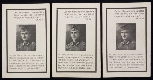 Three deathcards of the same soldier died 29 April 1944 (Art.-Rgt.)