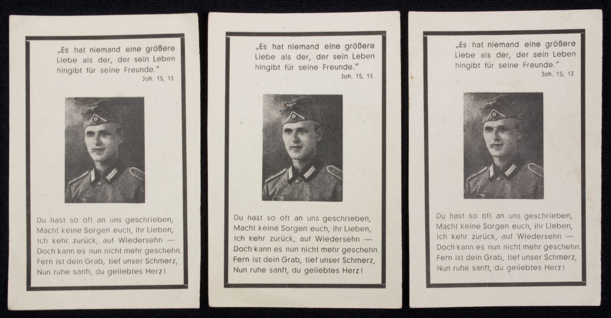 Three deathcards of the same soldier died 29 April 1944 (Art.-Rgt.) (1) Three deathcards of the same soldier died 29 April 1944 (Art.-Rgt.)