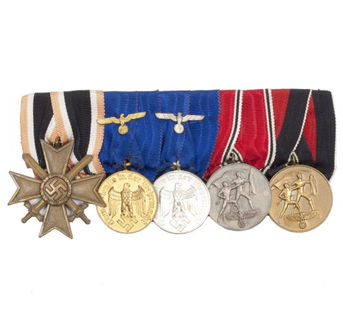 WWII German medalbar with KVK, Dienstauszeichnung 12 + 4 Jahre, Anschlussmedaille, Sudeten medaille