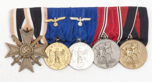 WWII German medalbar with KVK, Dienstauszeichnung 12 + 4 Jahre, Anschlussmedaille, Sudeten medaille