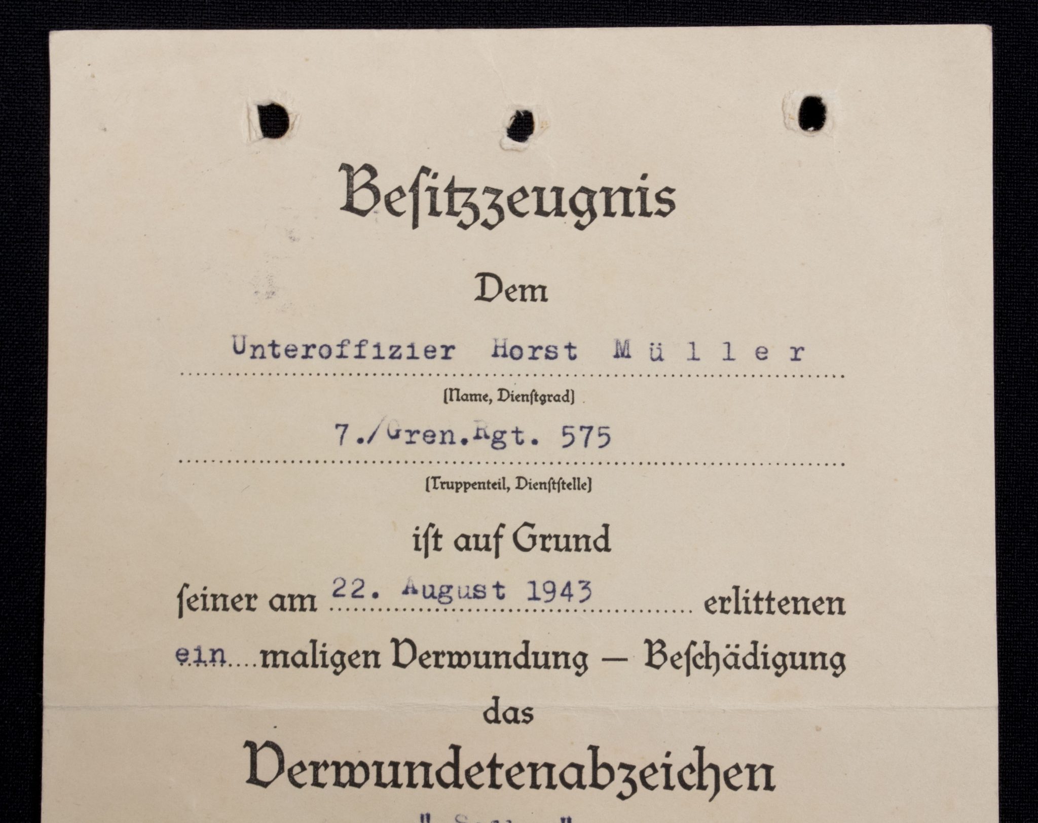 Besitzzeugnis Verwundetenabzeichen in Silber (1944) Besitzzeugnis Verwundetenabzeichen in Silber (1943)