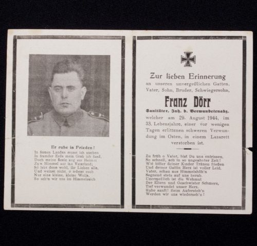 Deathcard DRK – Sanitäter (Woundbadge) (1944)