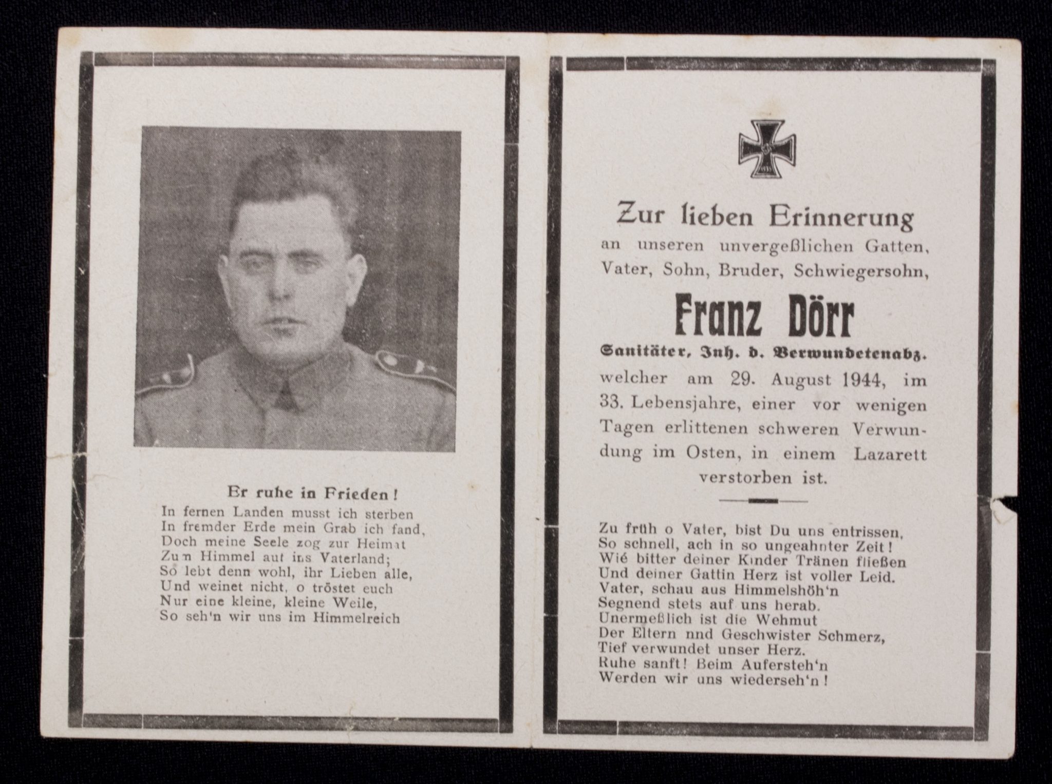 Deathcard DRK – Sanitäter (Woundbadge) (1945) Deathcard DRK – Sanitäter (Woundbadge) (1944)