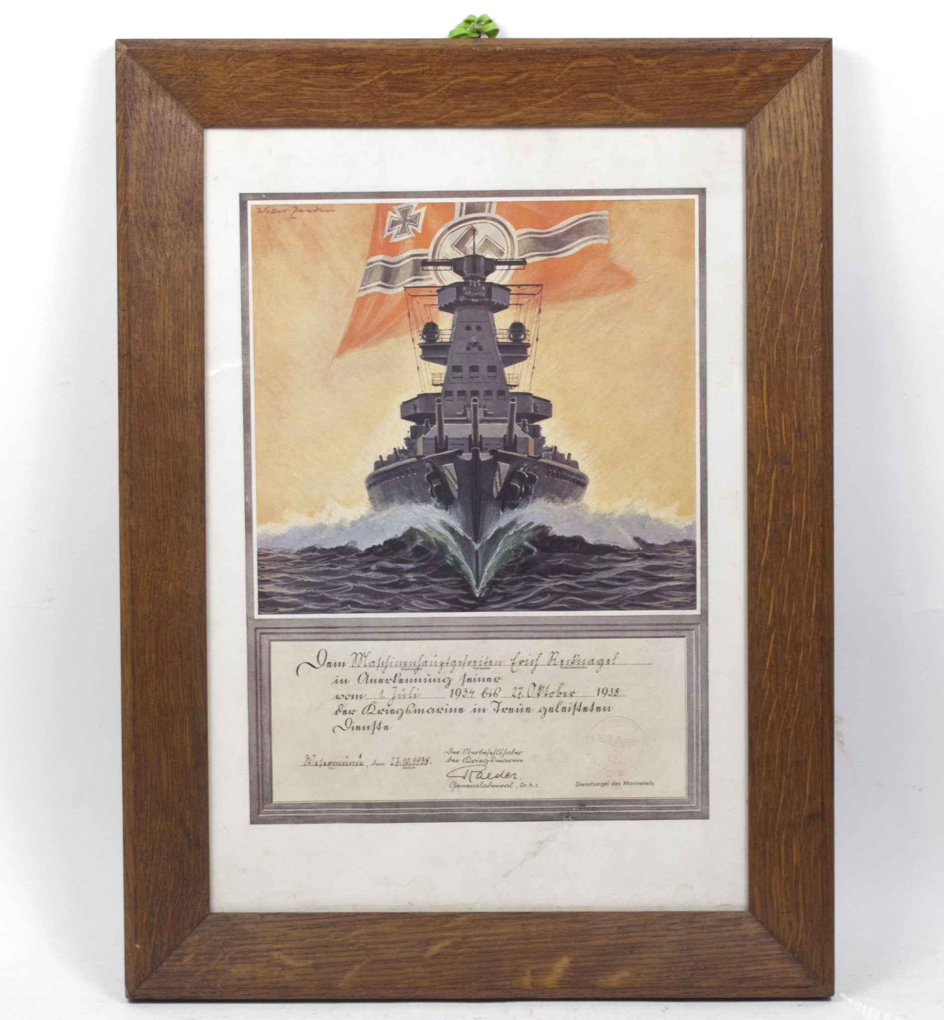Kriegsmarine (KM) framed luxuary citation (55x40 cm) - Image 3