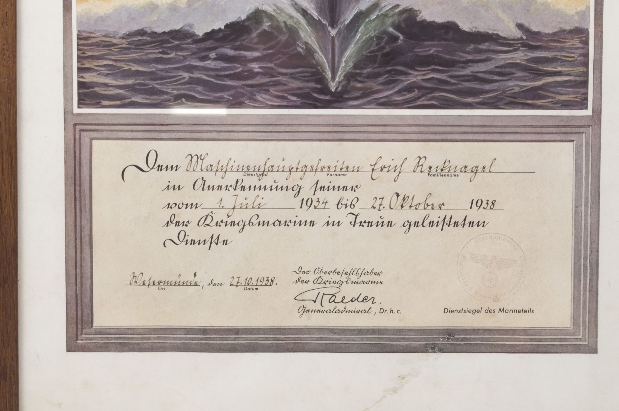 Kriegsmarine (KM) framed luxuary citation (55x40 cm) - Image 8