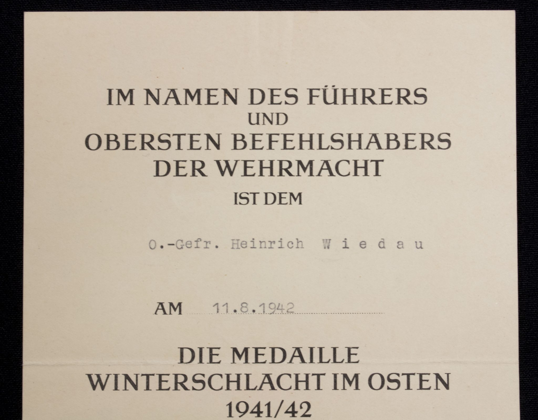 Medaille Winterschlacht im Osten Ostmedaille Urkunde (1943) with Feldpostnummer L 10729 (Dokudowo, White RussiaBelarus) Medaille Winterschlacht im Osten Ostmedaille Urkunde (1942) with Feldpostnummer L 10729 (Dokudowo, White RussiaBelarus)