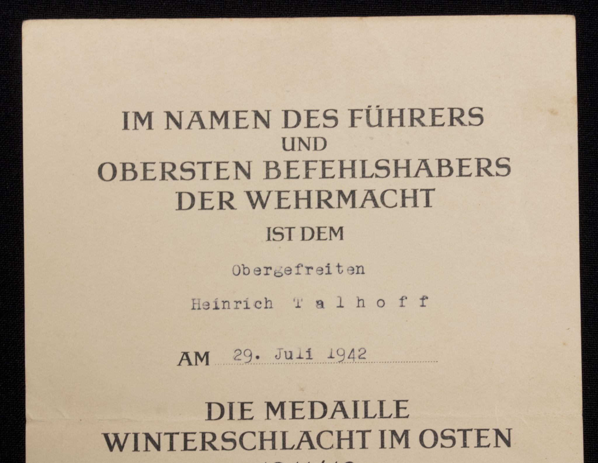 Medaille Winterschlacht im Osten Ostmedaille Urkunde Gren. Rgt. 473 (1943) Medaille Winterschlacht im Osten Ostmedaille Urkunde Gren. Rgt. 473 (1942)