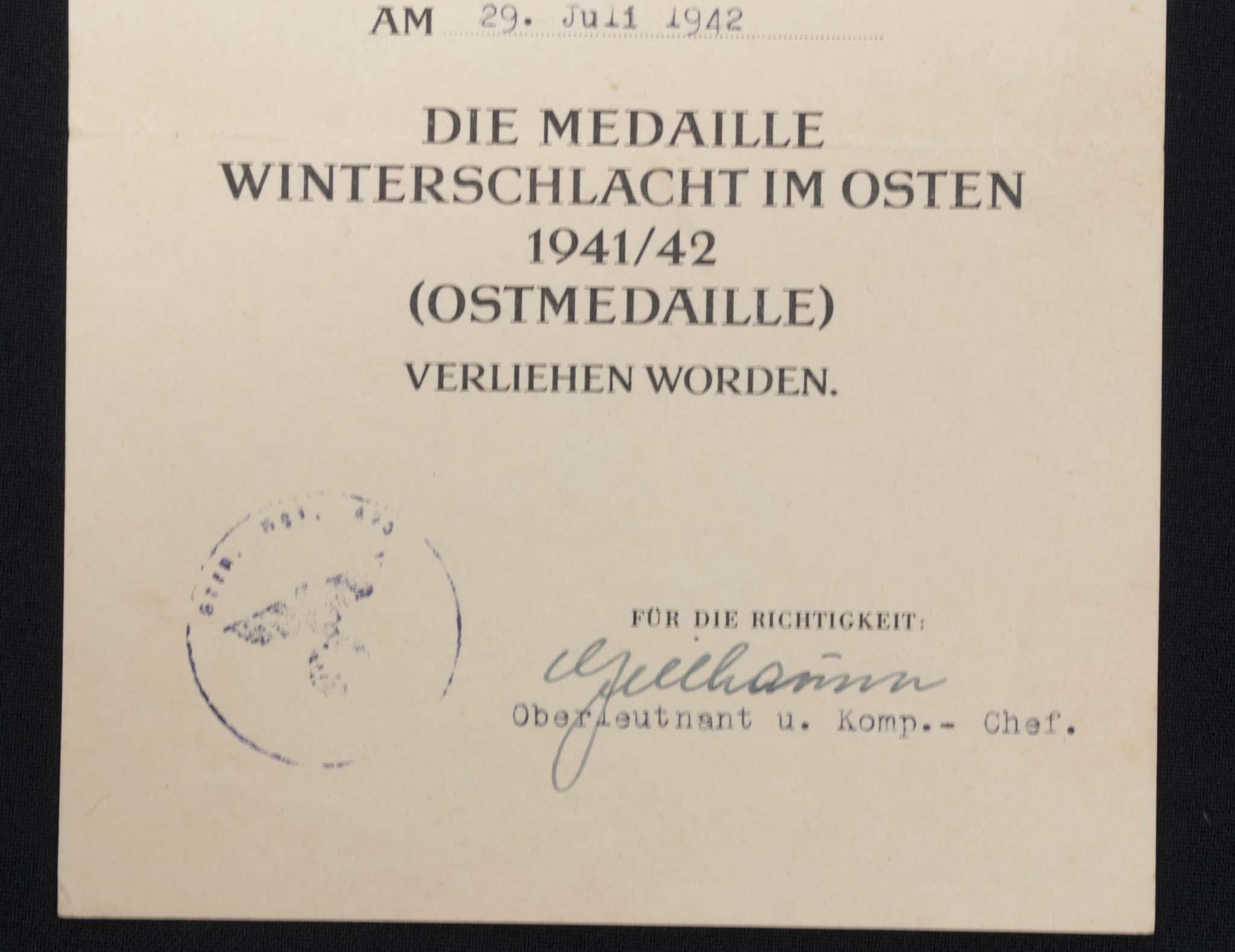 Medaille Winterschlacht im Osten Ostmedaille Urkunde Gren. Rgt. 473 (1942)