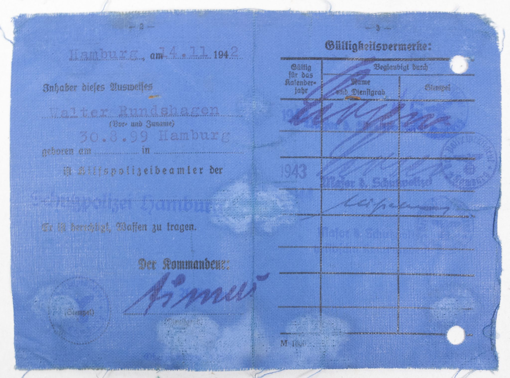 Polizei Dienstausweis -Schutzpolizei Hamburg (2) Polizei Dienstausweis -Schutzpolizei Hamburg