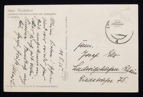 (Postcard) Unsere Reichswehr Infanterie Maschinengewehr mit Gasmasken in Stellung