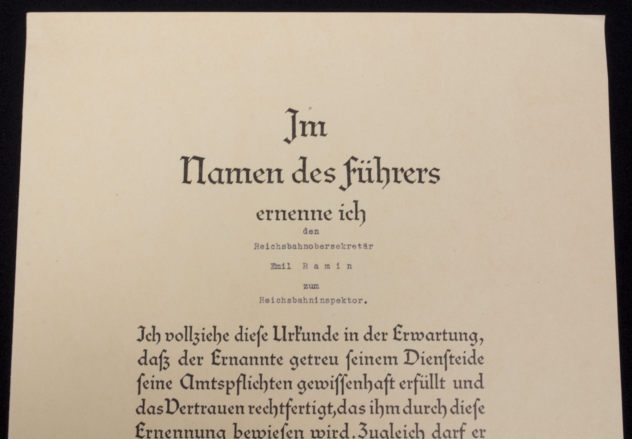 Promotional document (Ernennungsurkunde) Reichsbahninspektor, Hamburg-Altona (1943) Promotional document (Ernennungsurkunde) Reichsbahninspektor, Hamburg-Altona (1942)