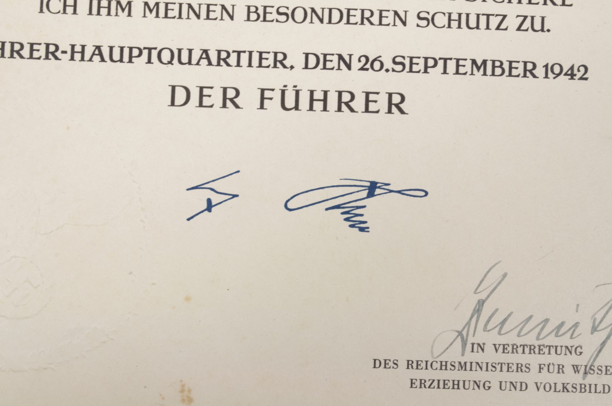Promotional document (Ernennungsurkunde) Studienassessor Adolf Giesecke signed Führer Hauptquartier 1942 - Image 9