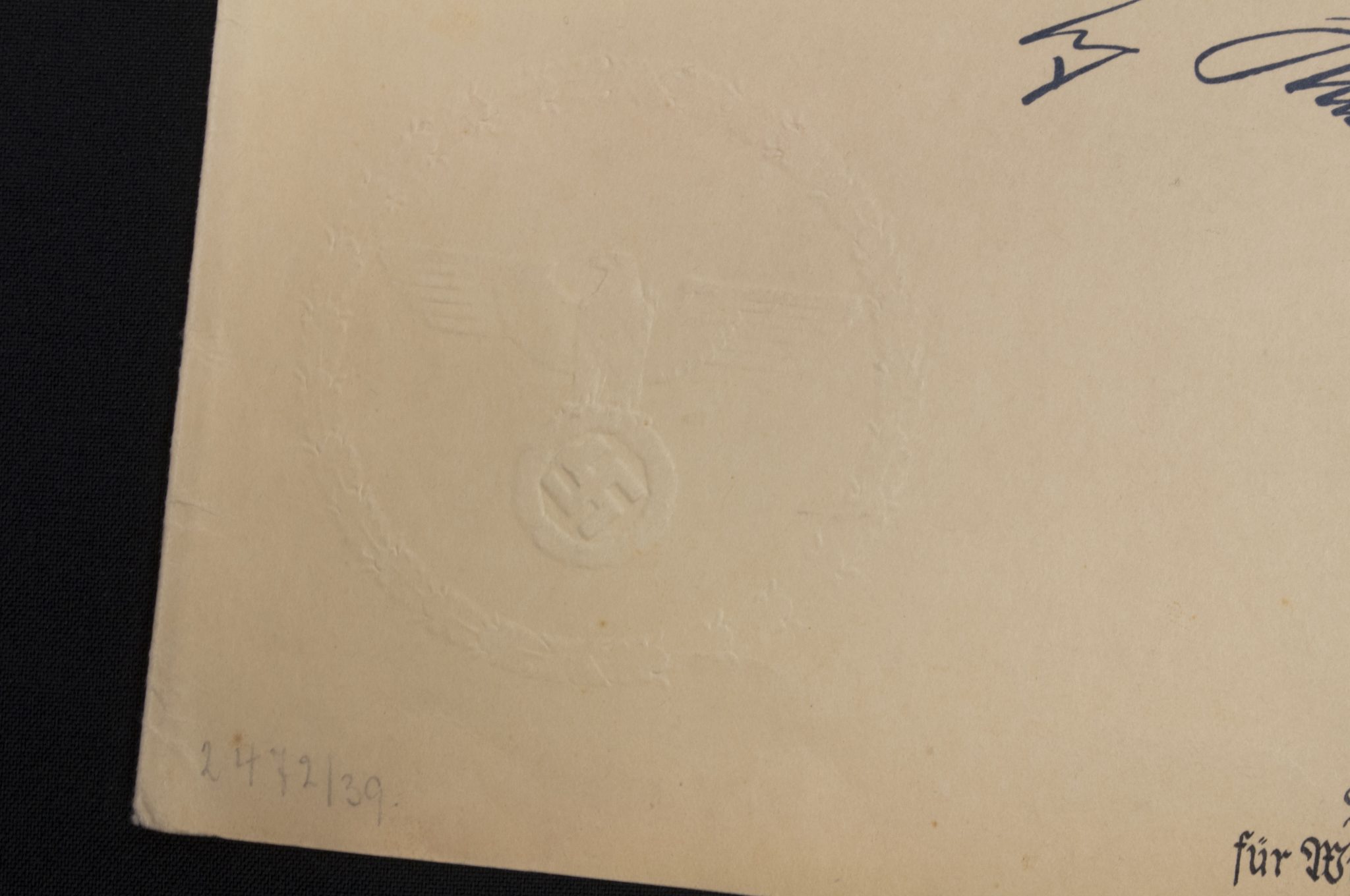 Retirement citation (Urkunde zur Versetzung in den Ruhestand) for a Professor (1939)