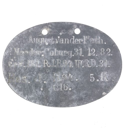 WWI Imperial Erkennungsmarke from Ers. Btl. R.J.R.94.III.R.D.31 Res.I. R.94 5.K. #616